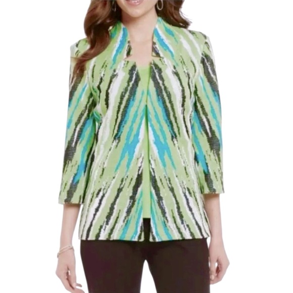 Ming Wang Knit Blazer Blue Green Black White Size XL - Picture 4 of 13